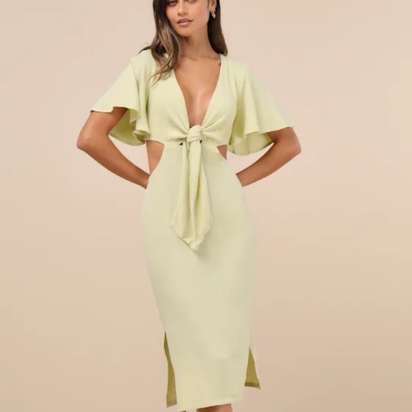 Lulu’s Summer Journey Light Green Tie-Front Cutout Midi Dress NWT - Picture 1 of 7